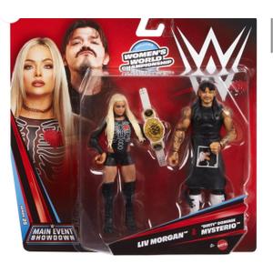 Mattel WWE Main Event Showdown Action Figures 2-Pack with Accessory, Series #25 Dirty Dominik Mysterio & Liv Morgan Collectible Set, 6-inch