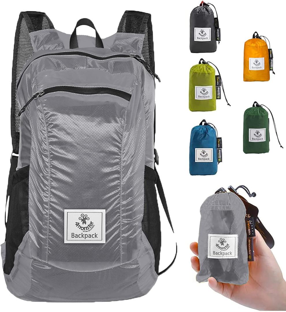 4Monster Hiking Daypack,Water Resistant Lightweight Packable Backpack for Travel Camping Outdoor (24L, Silver)