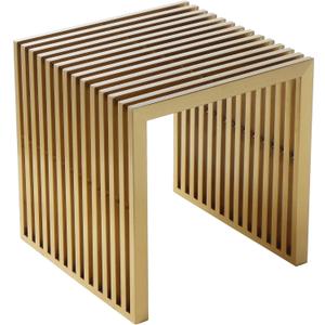 Benjara Niki 17 Inch Accent Stool, Slatted Design, Square, Luxurious Brushed Gold