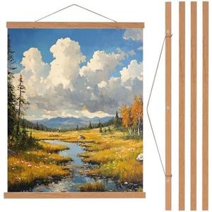 PATIKIL 2 Set Magnetic Poster Hanger Frame 28 Inch Wooden Magnet Picture Hangers Frames Wide Hanging Kit for Photos, Pictures, Artwork, Maps, Brown