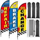 3 Pack Auto Repair Shop Feather Flag 11 FT Automotive Service Brake Swooper Flag Oil Change Advertising Banner Sign with Pole for Business Mechanics Automotive Car Repair Fix Mend Shops Store Supplies