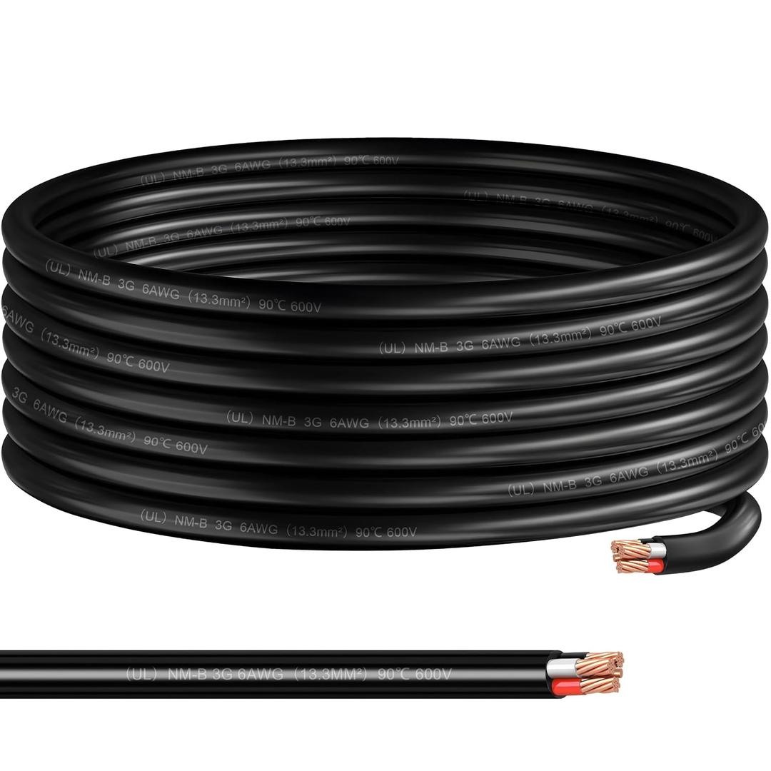 6/3 NM-B Wire with Ground,50FT,Non-Metallic Sheathed Cable, 6/3+10/1 AWG,Electrical Wire for Residential Building, Indoor Wiring Projects, Lighting,Hot tub, EV Charger,Not for Outdoor Use