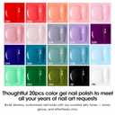 GELLEN 24pcs Gel Nail Polish Set, 20 Colors UV Gel Polish Red Blue Green Hema TMPTA TPO 3-free with Base Coat and Glossy Matte Cateye Top Coat, All Seasons NailGel for Christmas Gift Women Girls