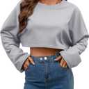 LovelyWholesale Women Long Sleeve Cropped Sweatshirt Oversized Crew Neck Workout Tops Grey X-Large (Gray, XL)