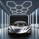 MODERN Hexagon Garage Light: Higher Brightness 38880 Lumens Honeycomb Garage Light, 8 Grid Systems 6500K, Hexagon Garage Grid Lighting for Garage, Gym, Car Detailing Shop etc.