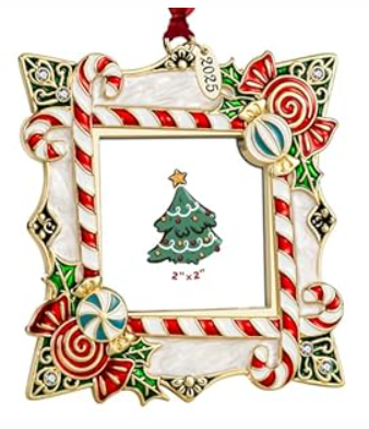 2025 Christmas Ornaments 2 inch Picture Frame Metal Hanging Pendant for Tree Small Decorative Keepsake, Display Photo for Baby and Pet (Crystal Ball Silver(2025))