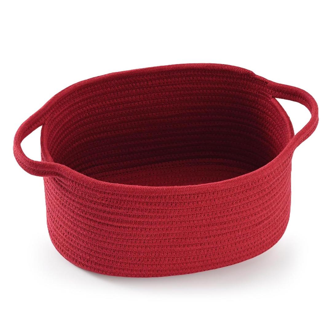 Cute Burgundy Woven Gift Basket  Empty Burr Baskets for Valentines Day Birthday Raffle, Decorative Storage Organizer Box for Toys Seasonal Decor (13" D x 8" W x 6" H)