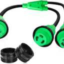 Kanayu 3FT RV Marine Boat Shore Power Adapter L5-30P Male 30A Plug to (2) 30A L5-30R Female, 30 Amp Y Splitter with Locking Ring and Collar, (Green,Black)