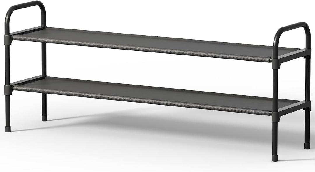 Kitsure Extra-Long Shoe Rack for Closet, Shoe Organizer for Front Door Entrance, Stackable Shoe Shelf, Detachable Closet Organizers and Storage, 39.0" Wide - 2 Tier, Black