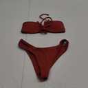 ZAFUL Women's Strapless Ribbed V Wired Lace Up Ruffle Tie High Cut Bandeau Swimsuits Bikini Set (0-coffee) S