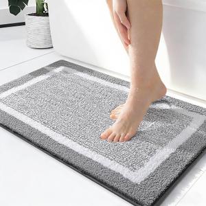 OLANLY Small Bathroom Rugs 24x16, Extra Soft and Absorbent Microfiber Bath Rugs, Non-Slip, Machine Washable, Quick Dry Shaggy Bath Carpet, Bath Mats for Bathroom Floor, Tub, Shower, Grey