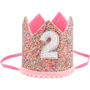SuPoo 2nd to 6th Birthday Decorations for Girl Sprinkle Birthday Hat Headband Birthday Crown for Girl Princess Tiara Gift
