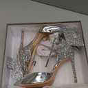 FINDVELL Gold High Heels Butterfly Back Sexy Stiletto Pumps Closed Toe Sparkly Ankle Strap Heels Sandals Dress Shoes for Women (7.5, Silver)