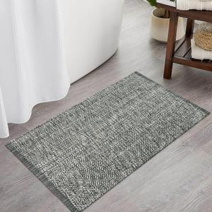 LEEVAN Washable Bathroom Rug, 2' x 3' Woven Entryway Rugs Grey Reversible Front Door Mat, Boho Small Kitchen Mat Modern Laundry Room Rug Farmhouse Carpet for Foyer Front Porch Decor