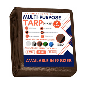 Large Waterproof Tarp - Heavy Duty 20 Mil Thick Poly Tarpaulin Ideal for Canopy Tents, Boats, RV or Pool Covers - Multipurpose Protective Tarps with Grommets for Indoor, Outdoor Use | 12' x 25' 2 Pack