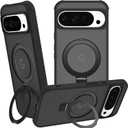 Magnetic Compatible with Google Pixel 10 & Pixel 10 Pro Case with Stand [Military Grade Drop Tested][Compatible with Magnet] Ring Translucent Slim Hard Back Soft Edge, Black