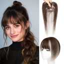 Benehair Clip in Bangs 100% Real Human Hair Extensions 360 Cover Clip on 3D Wispy Bangs for Women Topper Hairpieces for Women Dark Brown