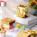 Sherr 100 Pcs Mini Gift Bags Bulk, 4 x 2.75 x 4.5 in Paper Bag with Tag, Extra Small Paper Gift Boxes with Handles for Birthday, Party Favor, Wedding, Small Business, Spring Easter (Gold)