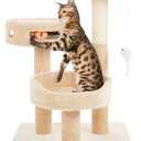 Cat Tree - 3-Tier Tall Cat Tower Condo with 2 Napping Perches, Sisal Rope Scratching Post, Hanging Mouse and Interactive Wheel Toy by PETMAKER (Beige), 27.5"
