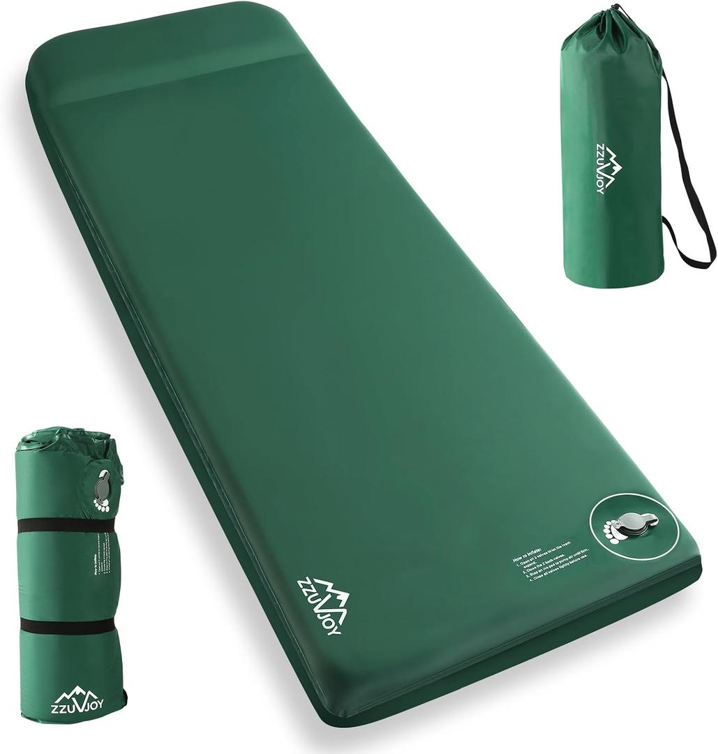 Memory Sleeping Pad, 3.1" Ultra-Thick Foam Sleeping Mats for Camping, 9.5 R-Value Insulated Self Inflating Sleeping Pad with Pillow, Camping Mattress Pad for Car Travel Tent, Full Size