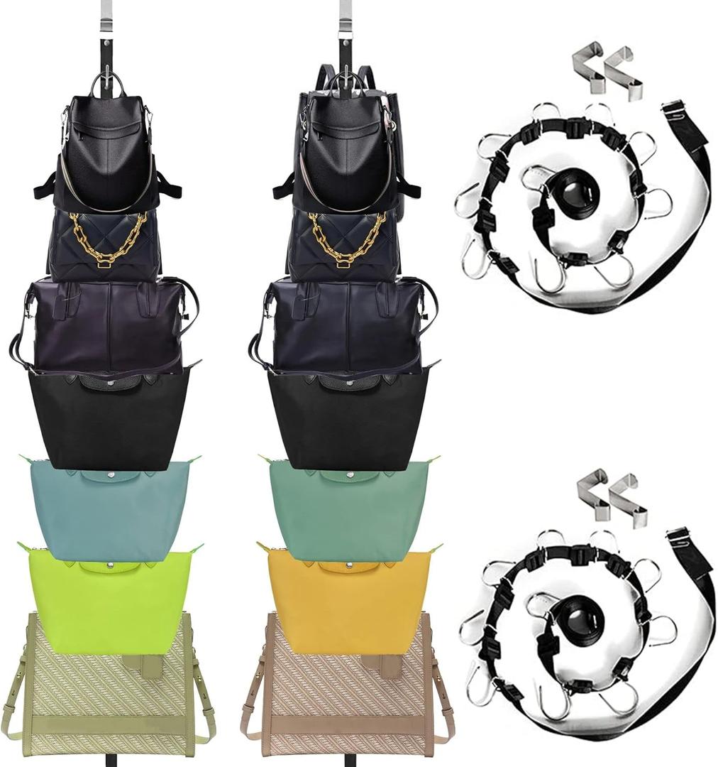 INOGIH Bag-Organizer Rack-Purse Handbag-Hanger Holder-Storage Over The Door Closet(Rack for Handbags/2 pcs Hold 20 Bags) (Black 2 Pack)