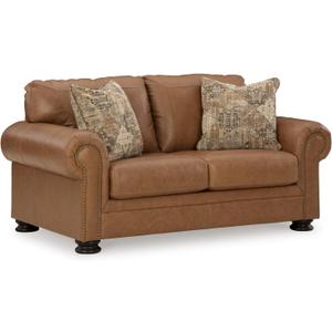 Signature Design by Ashley Carianna Classic Leather Match Loveseat with Nailhead Trim, Dark Brown, 74"W x 40"D x 40"H