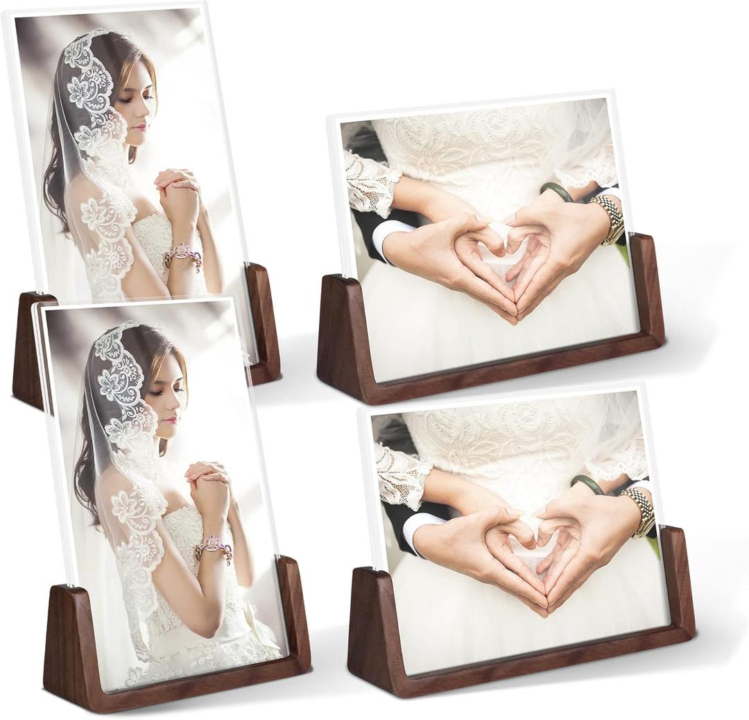 5x7 picture frames, Solid Rustic Wooden Photo Frames with Walnut Wood Base and High Definition Acrylic Glass Covers - 4 Pack for Tabletop or Desktop Display (5x7 inch, 4 Pack) (Horizontal*2 + Vertical*2)