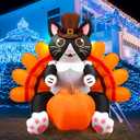 Leyndo 5 ft Height Thanksgiving Inflatable Animal with Built in LED Lights Thanksgiving Inflatable Decorations Outdoor Fall Pumpkin Yard Decoration for Autumn Holiday Yard Garden Party(Cat)