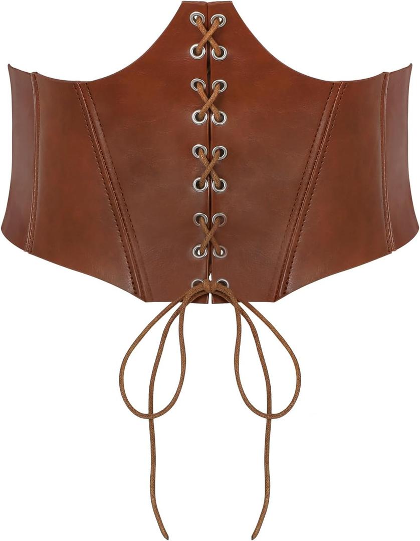 SUOSDEY Lace-up Cinch Bustiers Corset Belt for Women, Elastic Tie Waspie Wide Costume Waist Belt for Renaissance Halloween (Waist Size 45-49 inch)