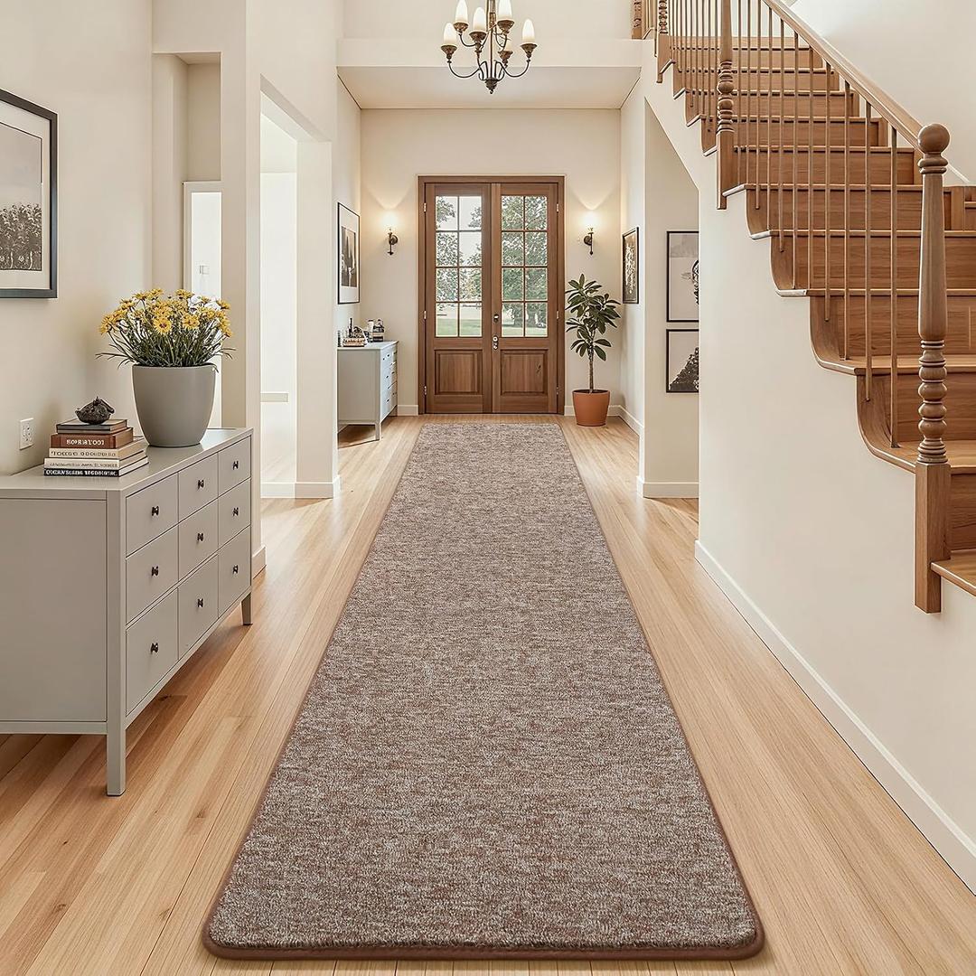 AROGAN Washable 2x10 Runner Rug for Hallway, Long Runner Rugs wtih Soft Memory Foam for Bedroom, Non Slip Backing Carpet Runners for Hallways, Kitchen, Bathroom, Entryway Home Decor, Matte Brown