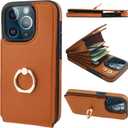 Folosu Compatible with iPhone 13 Pro Case Wallet with Card Holder, 360Rotation Finger Ring Holder Kickstand Protective RFID Blocking PU Leather Double Buttons Flip Shockproof Cover 6.1 Inch Brown