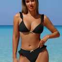 ZAFUL Bikini Sets for Women Triangle Bow Decor Ruffle Straps Lace up Swimsuit 2 Pieces High Cut Bathing Suits