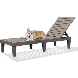 DIMAR GARDEN Outdoor Chaise Lounge,Resin Pool Lounge Chair Waterproof Recliner, Taupe, 74D x 22.8W x 11.3H in