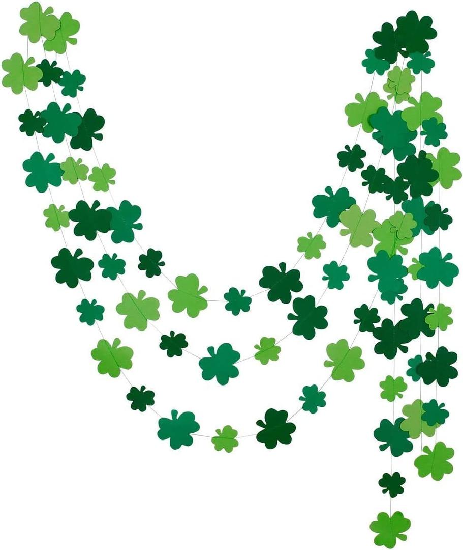 2 x 3Pcs Green St Patricks Day Garland Saint Patricks Shamrock Garland Hanging Shamrock St. Patrick's Day Garland Decorations for Home Mantel Office Irish Day Party Supplies (NO DIY)