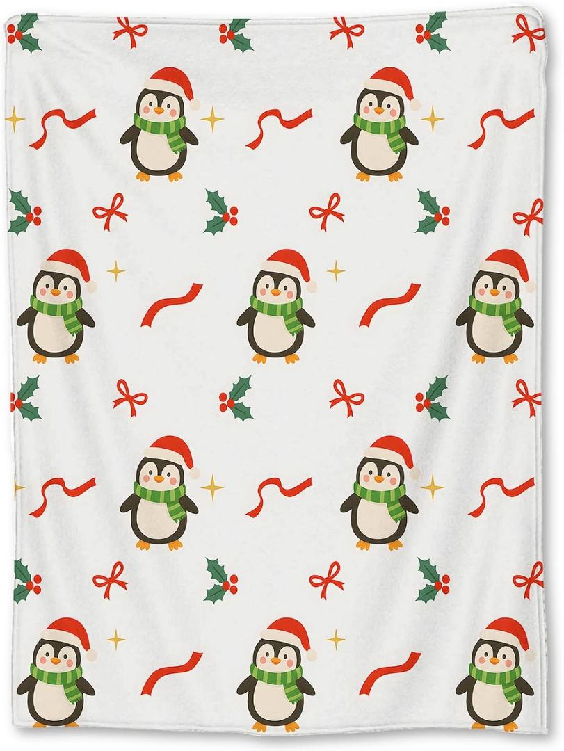 Christmas Penguin Blanket, Soft Lightweight Flannel Cute Penguins in Santa Hats Throw Blanket for Couch, Bed, Travel & Holiday Decor Gifts, Cozy Warm Fuzzy Blankets for Adults Women Kids 6050 in