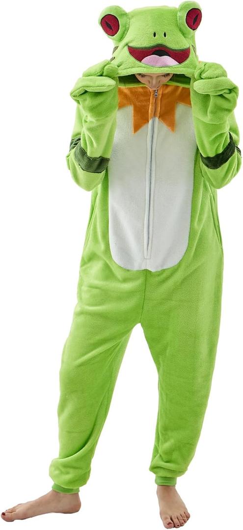 NEWCOSPLAY Unisex Adult Onesie Pajamas Animal One Piece Costume Cosplay Sleepwear (Medium, Frog)