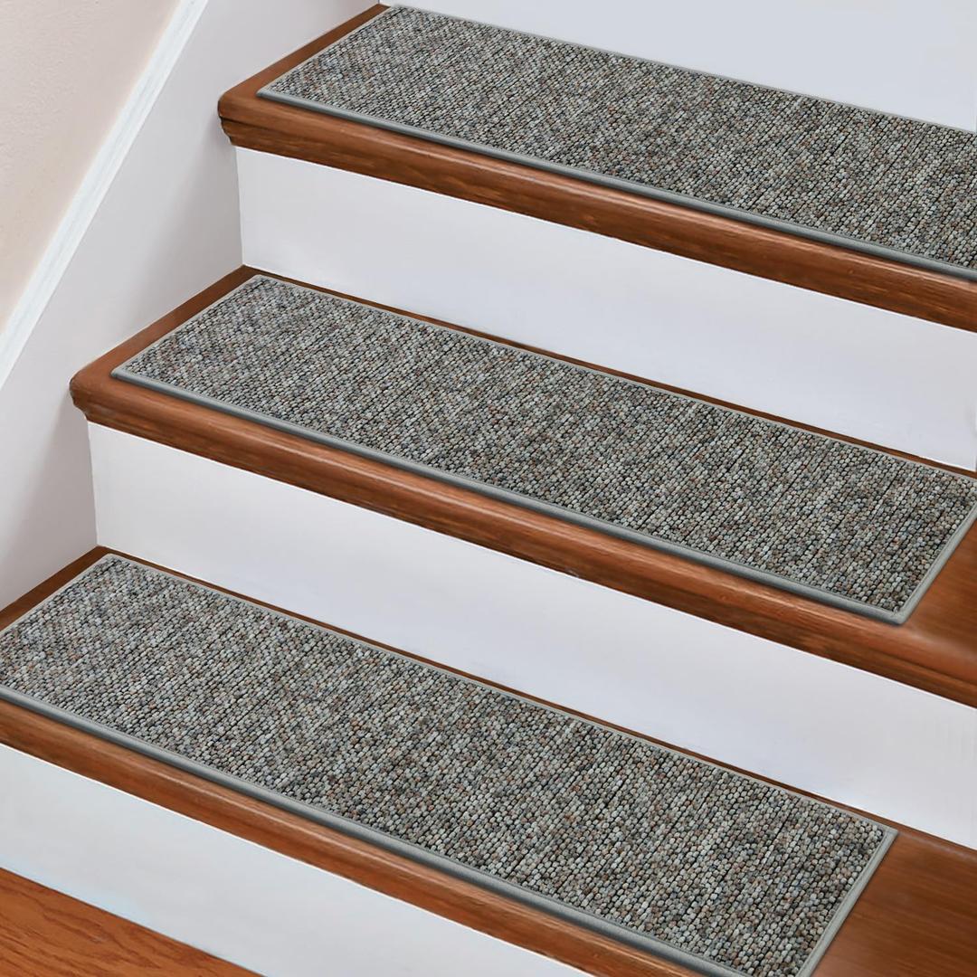 Stair Treads Non Slip, 15 Pack 8" X 30" Carpet Stair Treads for Wooden Steps Indoor, Stair Runners for Kids Elders and Pets, Self-Adhesive Washable Stair Rugs, Polyester TPR Backing (Dark Gray)