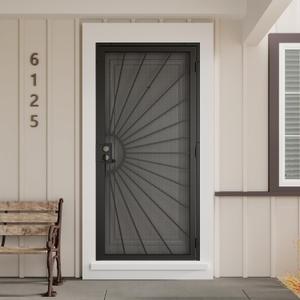 JUBEST 36 in. x 80 in. Security Door, Surface Mount Exterior Front Entry Door, Outswing Steel Security Door with Perforated Metal Screen, Powder Coated Black, Lock Not Include