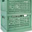 Domiella 2-Pack Crates for Storage, Storage Crates Plastic Stackable, Foldable Crate for Office Home Kitchen Bedroom Bathroom (Tall, Green) (Tall: 15.3" x 11.3" x 9")