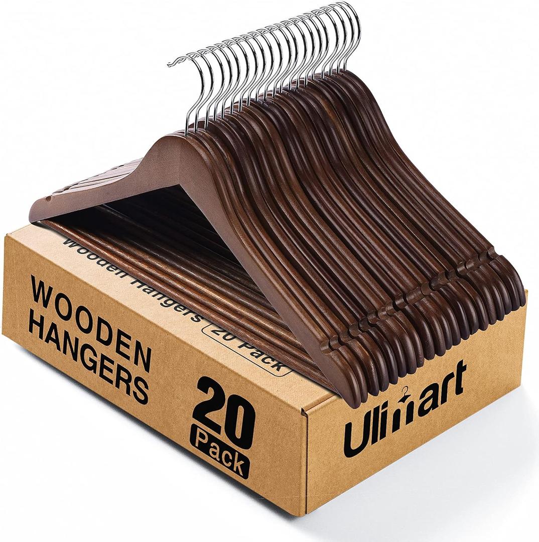 Wooden Hangers Pack of 20, Clothes Hanger for Daily Used, Coat Hanger for Closet, Heavy Duty Wood Hangers for Suit, Shirts, Jackets, Dress, Pant (Walnut) Wooden Hangers Pack of 20, Clothes Hanger for Daily Used, Coat Hanger for Closet, Heavy Duty Wood Hangers for Suit, Shirts, Jackets, Dress, Pant (Walnut)