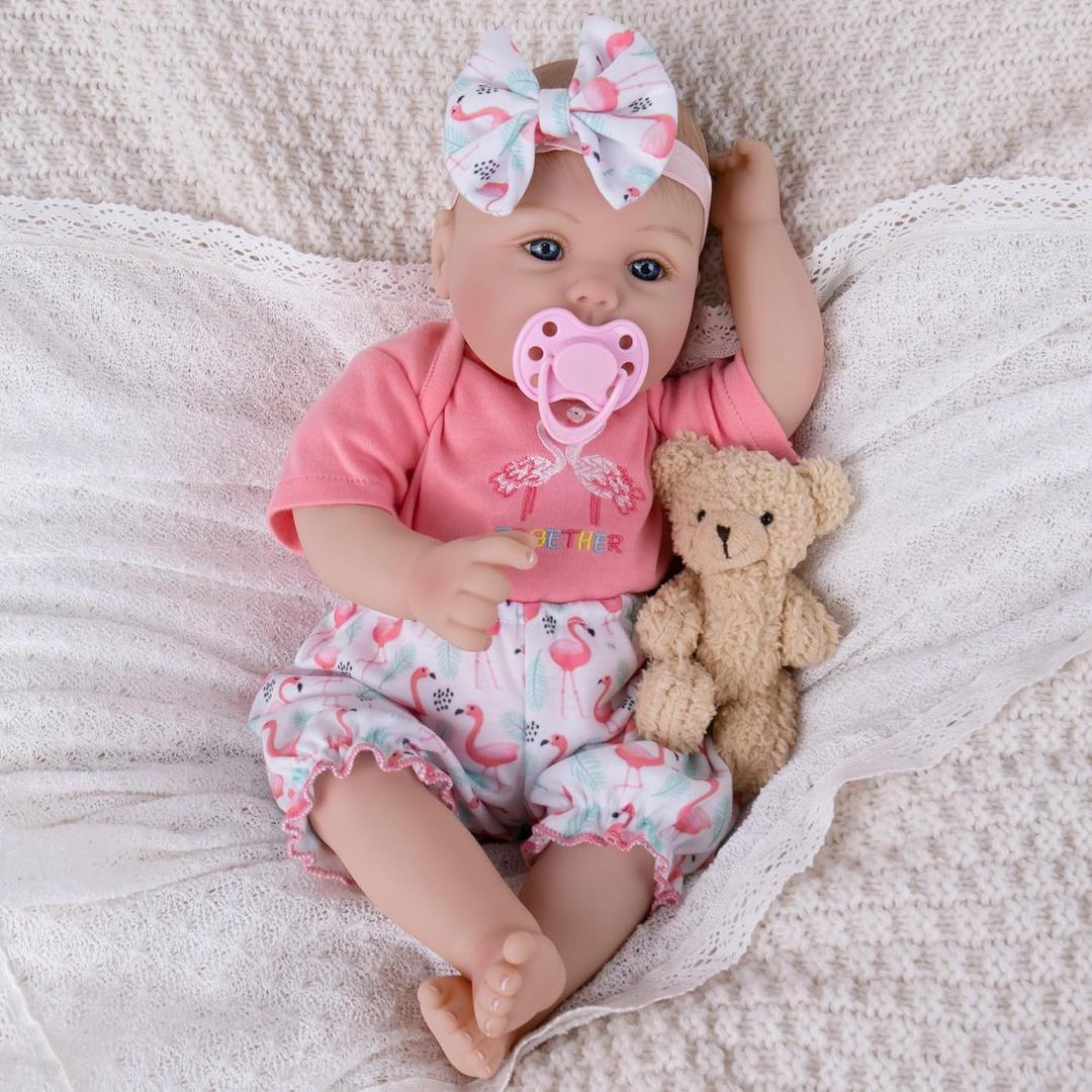 Milidool Realistic Reborn Baby Dolls Girl - Realistic Baby Dolls Girl Real Looking 18 inch Doll with Soft Poseable Body, Lifelike Newborn Baby Doll, Kids Gift for 3+ Years Old (Yvonne)