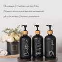 Glass Shampoo and Conditioner Pump Bottles Soap Dispenser Bamboo Pump Head Empty Glass Refillable Shampoo Conditioner Body Wash Soap Bottles for Bathroom, 17 oz, 3 Pack, Black