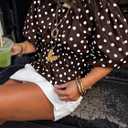 Cicy Bell Womens Polka Dots Peplum Tops Summer Puff Short Sleeve Round Neck Blouses Trendy Casual Shirts (Brown) S