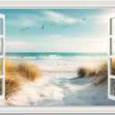 Canvas Wall Art - Large Ocean Prints for Living Room & Bedroom - White Window Style Beach Path Painting Coastal Seascape Artwork - Landscape for Home Office Decorations (32"*48")