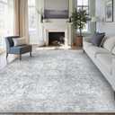 PureCozy 9x12 Area Rug Washable Vintage Living Room Carpet Large Indoor Non Slip Grey Bedroom Distressed Low Pile Retro Accent Throw Rug for Dining Room, Distressed Grey, 9' x 12' (Rectangular)