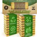 Natural Kitchen Sponges Pack of 18 - Biodegradable Cellulose and Coconut Husk Walnut Scrubbers - Odor Free Non Scratch - Eco Friendly Quick Drying Dishwashing Sponges
