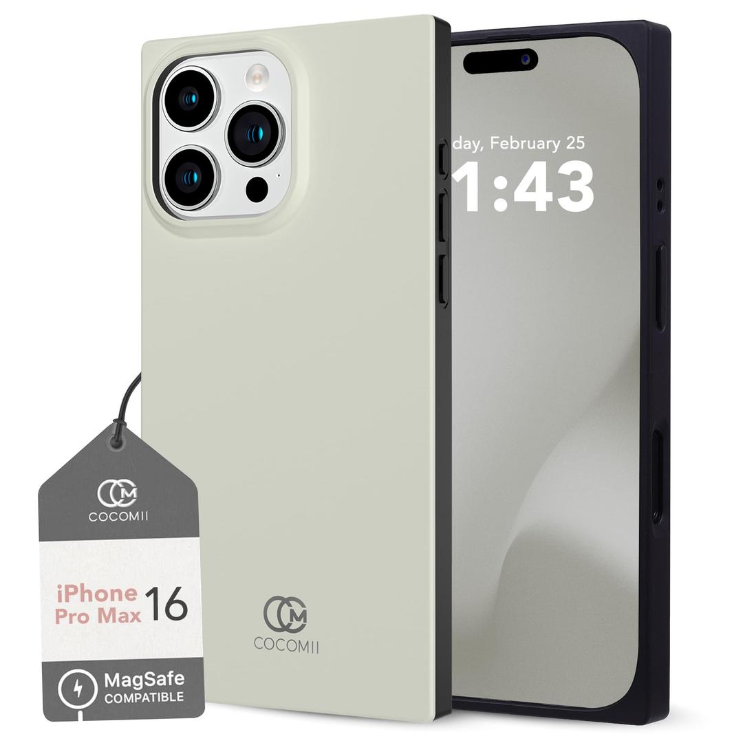 Cocomii - Rectangle Case Compatible with iPhone 16 Pro Max - Compatible with MagSafe, Crocodile Leather, Fashionable Pattern, Matte, Magnetic Phone Case for iPhone 16 Pro Max 6.9 inch, Antique White