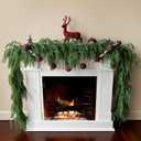 Artificial 2Pcs 5Ft Norfolk Pine Garlands, Real Touch Christmas Winter Pine Garland, Thick Deluxe Faux Green Greenery Garland for Table, Fireplace, Stairs, Mantle, Indoor Outdoor Christmas Decorations