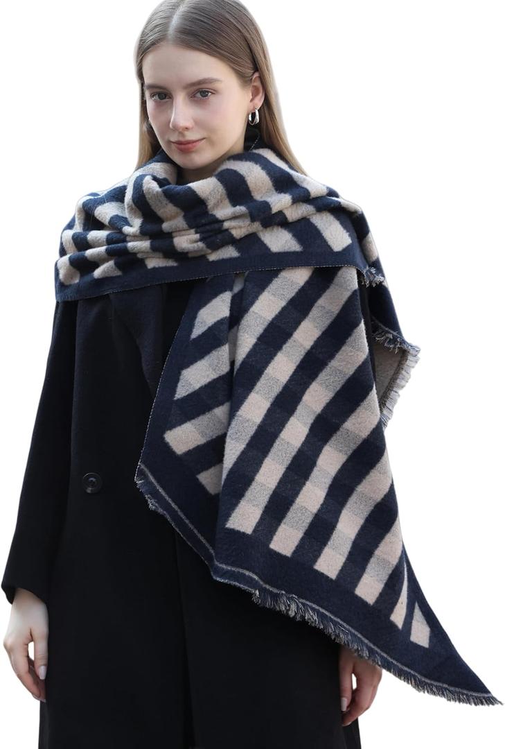 Wander Agio Diagonal Checkered Scarf Winter Shawl Thick Cashmere-Like Soft Wrap Warm Scarves Womens Plaid Shawls