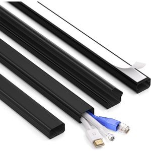 ZhiYo Large Capacity Wire Hiders for TV on Wall for 2-4 Cords, 63in (4xL15.8in) PVC Cable Cover with Adhesive Tape, Snap and Lock Design for Wall Mounted TV, Black Cord Covers for Wires on Wall